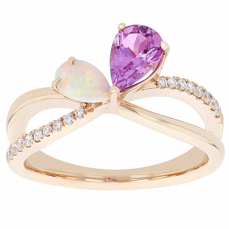 Pear Shaped Lotus & Opal Ring in Rose Gold with Open Diamond Shank Borsheims