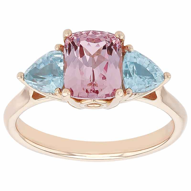 Cushion Lotus Garnet & Trillion Zircon 3 Stone Ring in Rose Gold