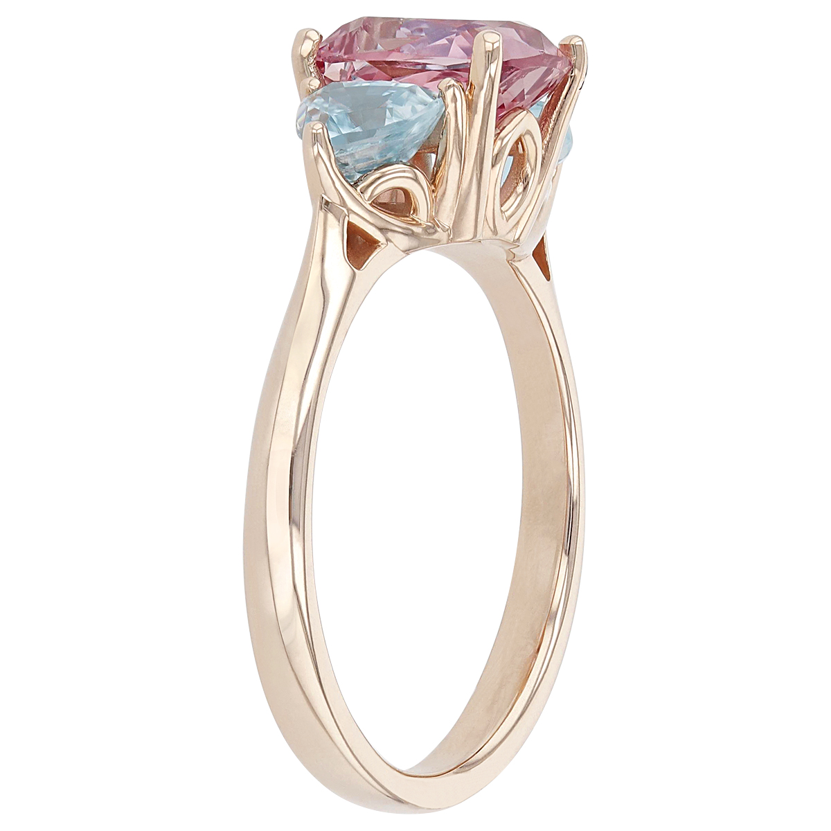 Cushion Lotus Garnet & Trillion Zircon 3 Stone Ring in Rose Gold