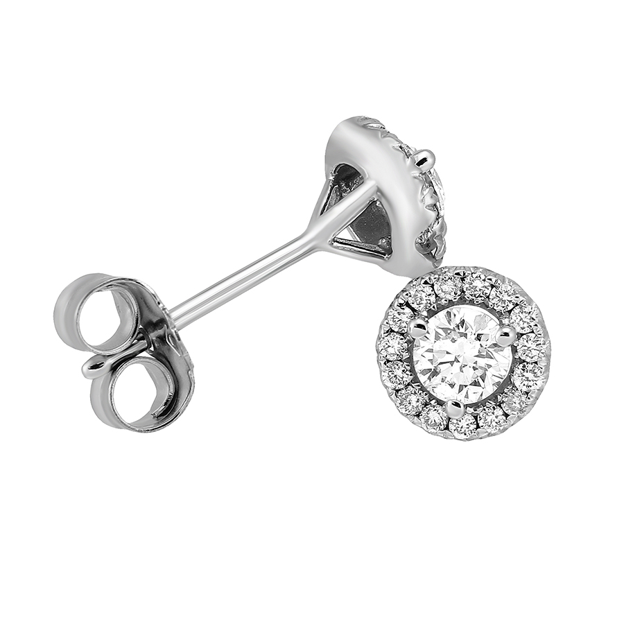 Halo Diamond Stud Earrings in White Gold, .25 cttw