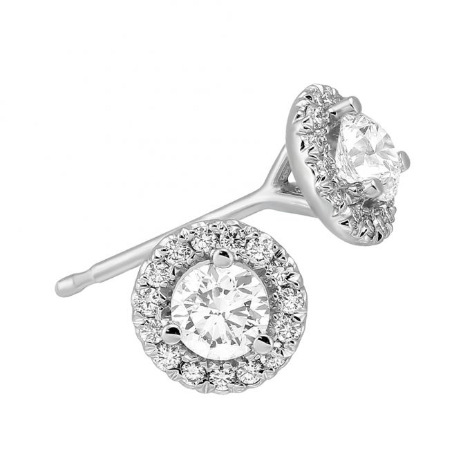 Halo Diamond Stud Earrings in White Gold, .35 cttw