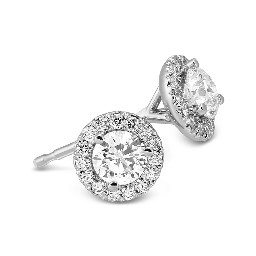 14K White Gold Halo Diamond Stud Earrings, 0.52cttw