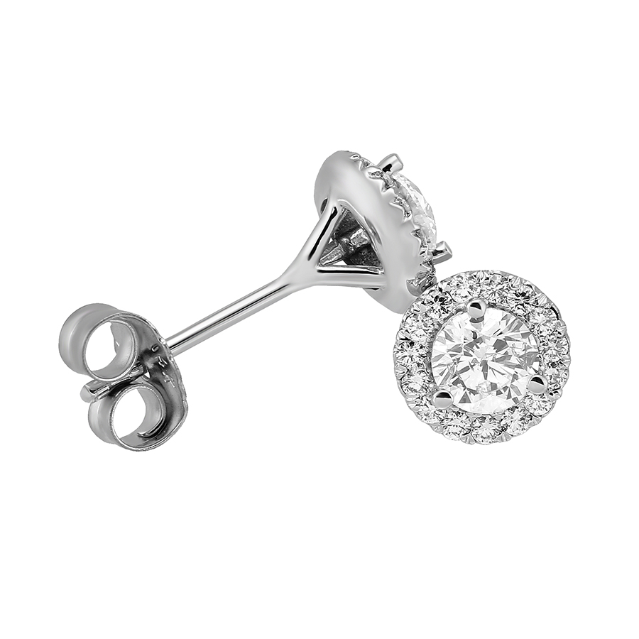 14K White Gold Halo Diamond Stud Earrings, 0.52cttw