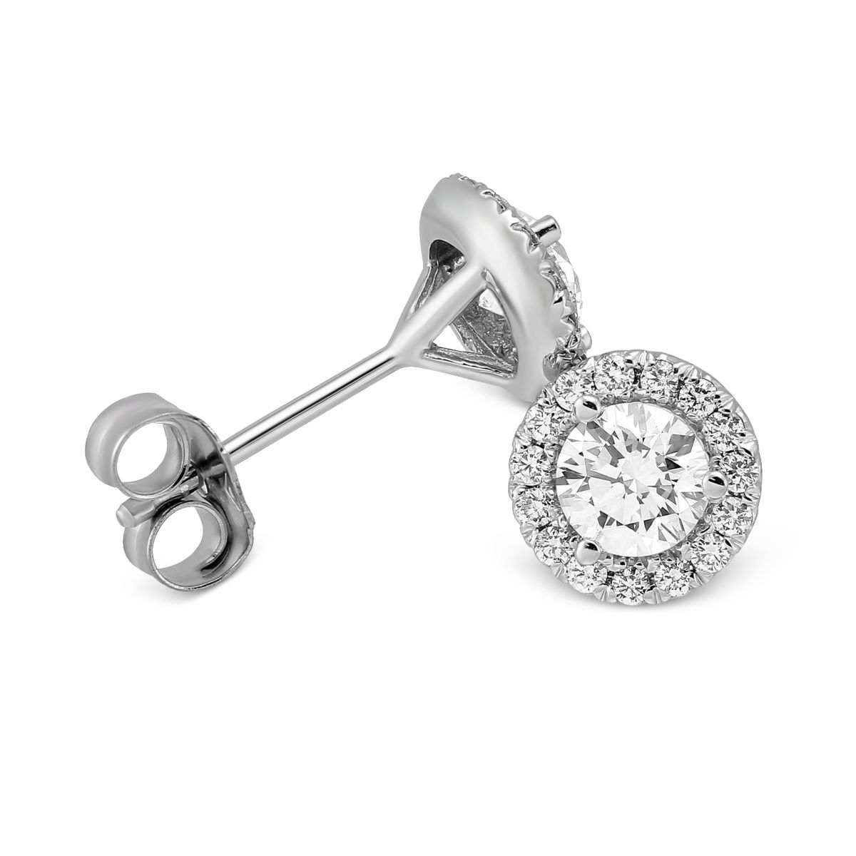 Halo Diamond Stud Earrings in White Gold, .50 cttw