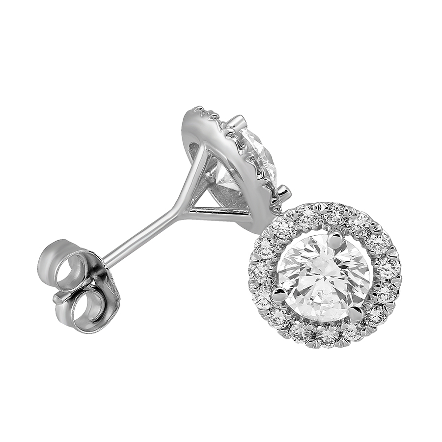 Halo Diamond Stud Earrings in White Gold, 1 cttw