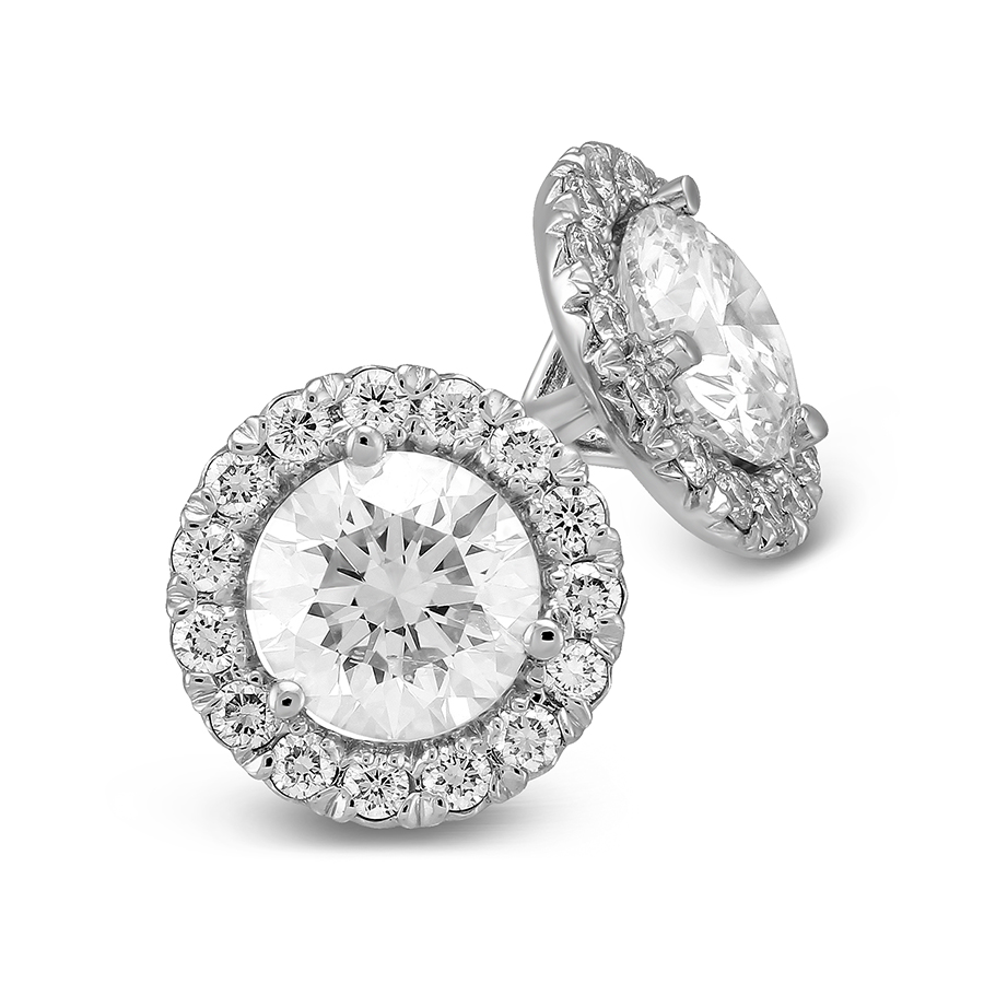 14K White Gold Halo Diamond Stud Earrings, 2.20cttw