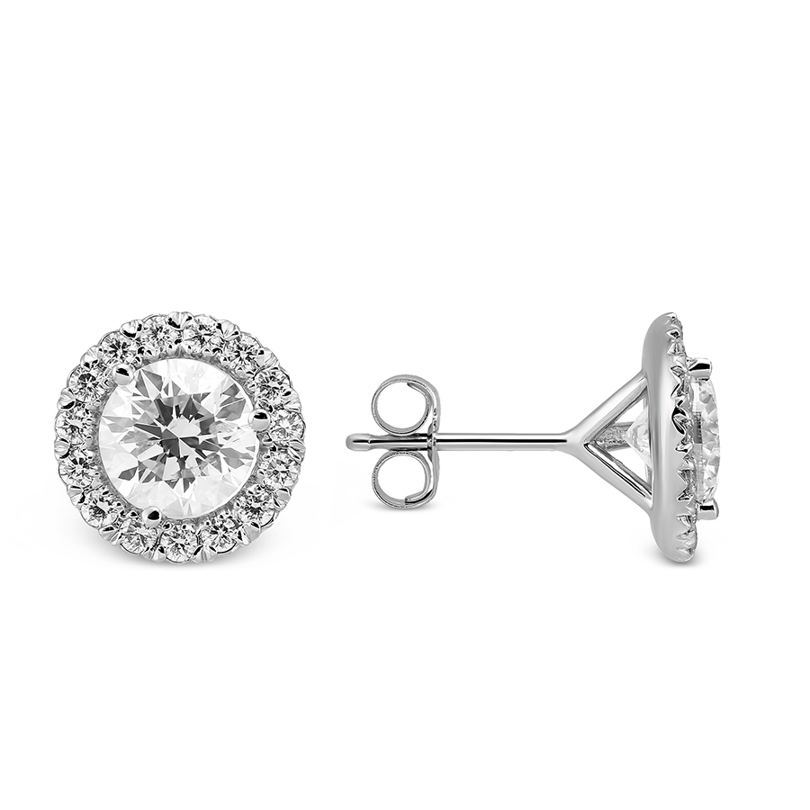 14K White Gold Halo Diamond Stud Earrings, 2.20cttw
