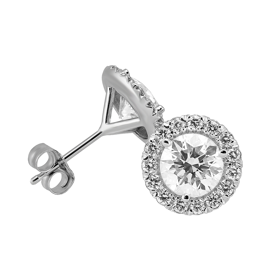 14K White Gold Halo Diamond Stud Earrings, 2.20cttw