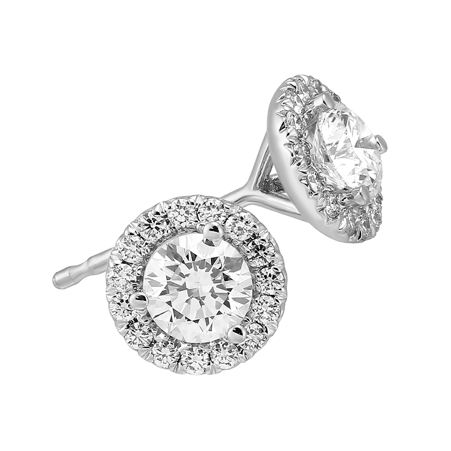 14K White Gold Halo Diamond Stud Earrings, 0.65cttw