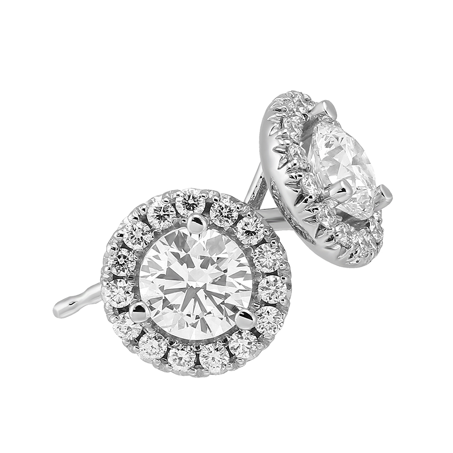 Halo Diamond Stud Earrings in White Gold, .65 cttw