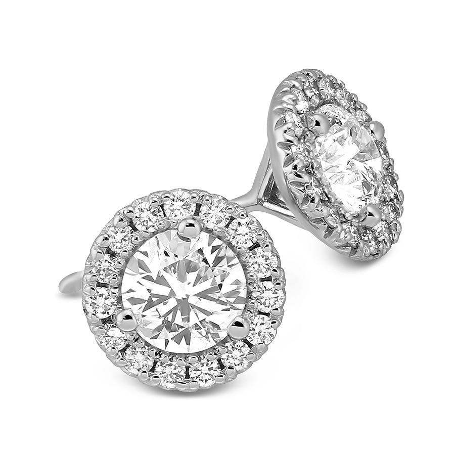 14K White Gold Halo Diamond Stud Earrings, 0.96cttw