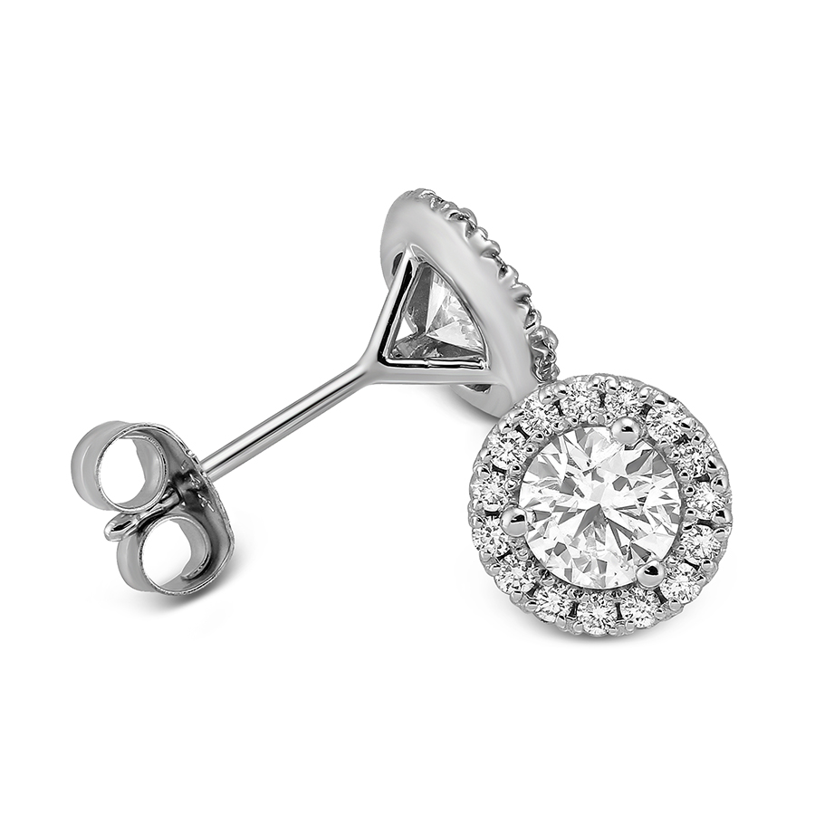 14K White Gold Halo Diamond Stud Earrings, 0.96cttw