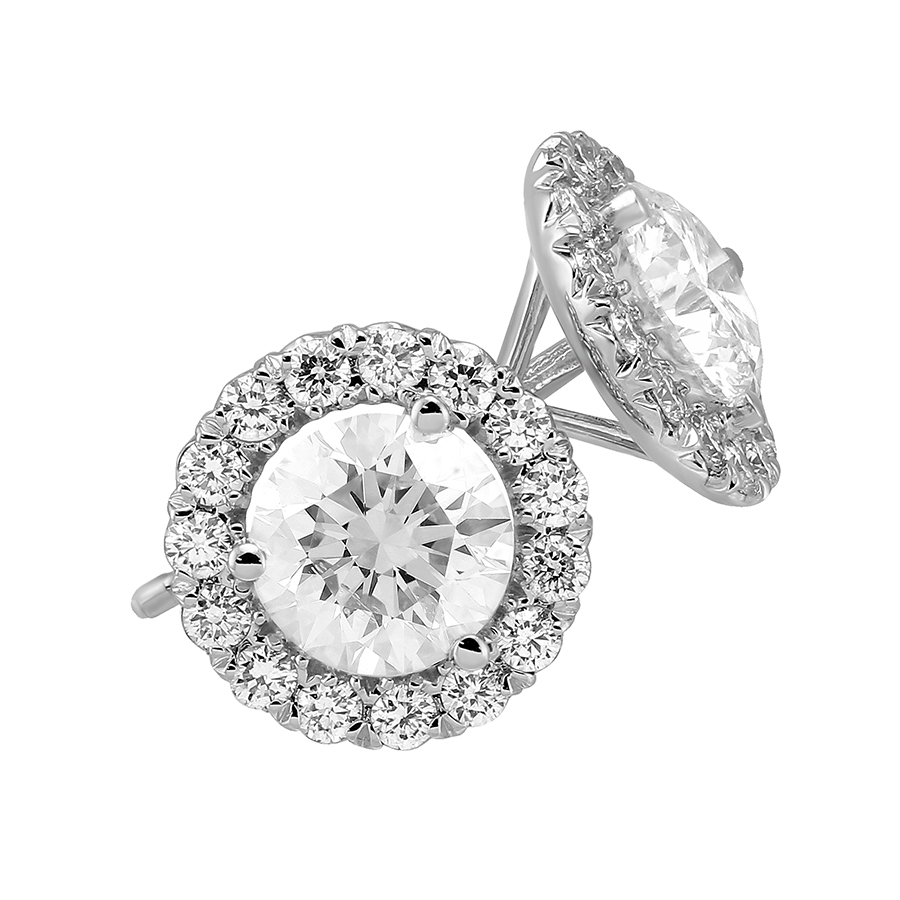 14K White Gold Halo Diamond Stud Earrings, 1.62cttw