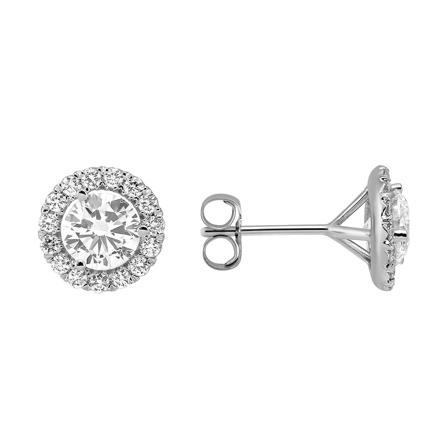 14K White Gold Halo Diamond Stud Earrings, 1.62cttw