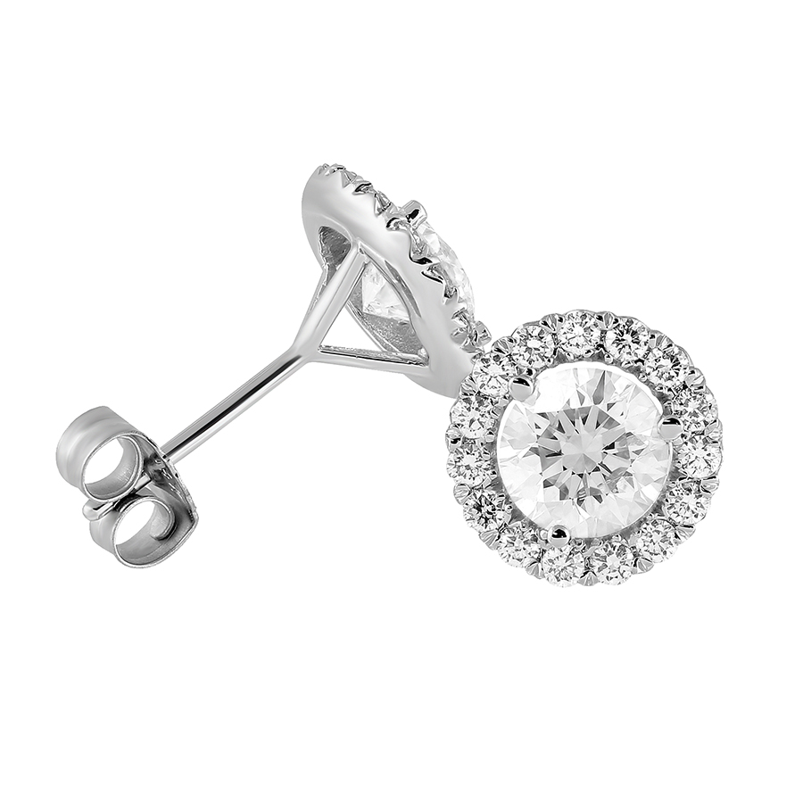 14K White Gold Halo Diamond Stud Earrings, 1.62cttw