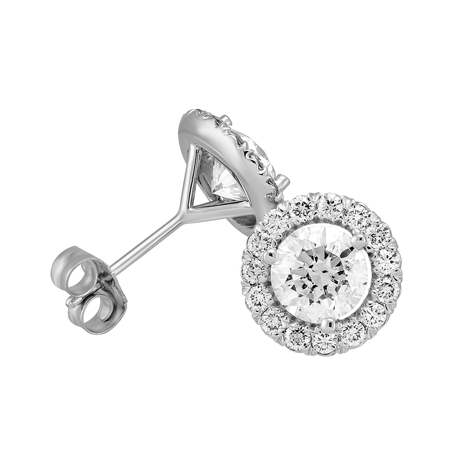 Halo Diamond Stud Earrings in White Gold, 1.50 cttw