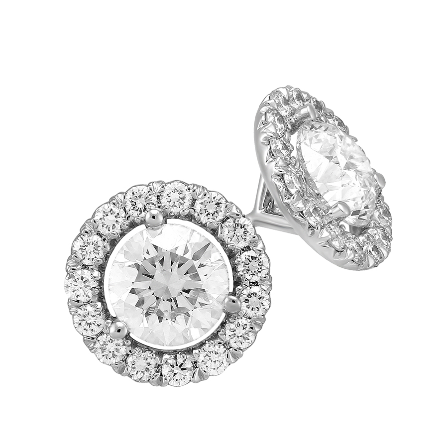 Halo Diamond Stud Earrings in White Gold, 1.75 cttw