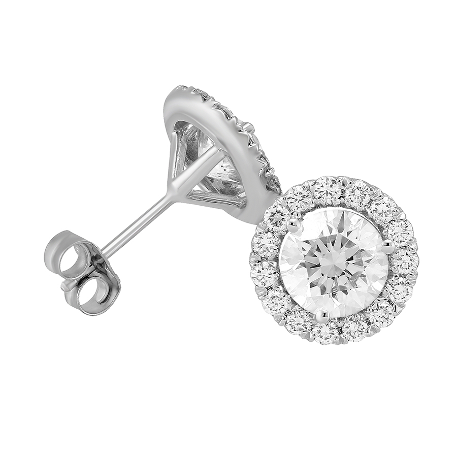 Halo Diamond Stud Earrings in White Gold, 1.75 cttw