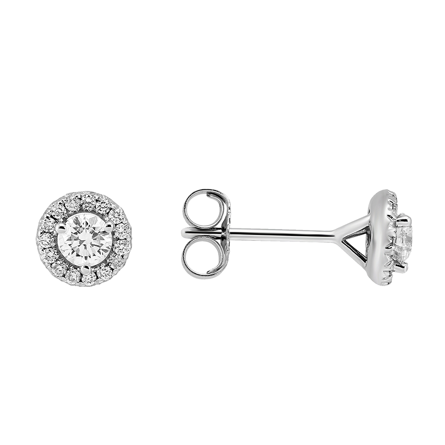 14K White Gold Halo Diamond Stud Earrings, 0.32cttw
