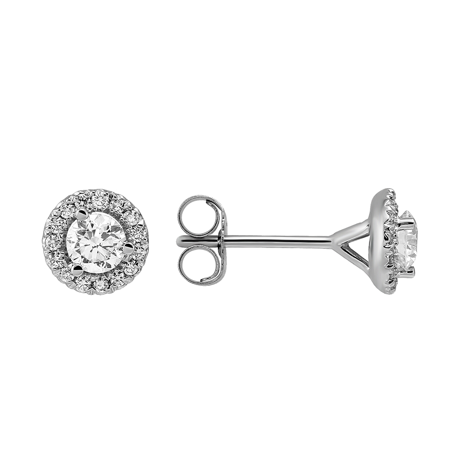 Halo Diamond Stud Earrings in White Gold, .35 cttw