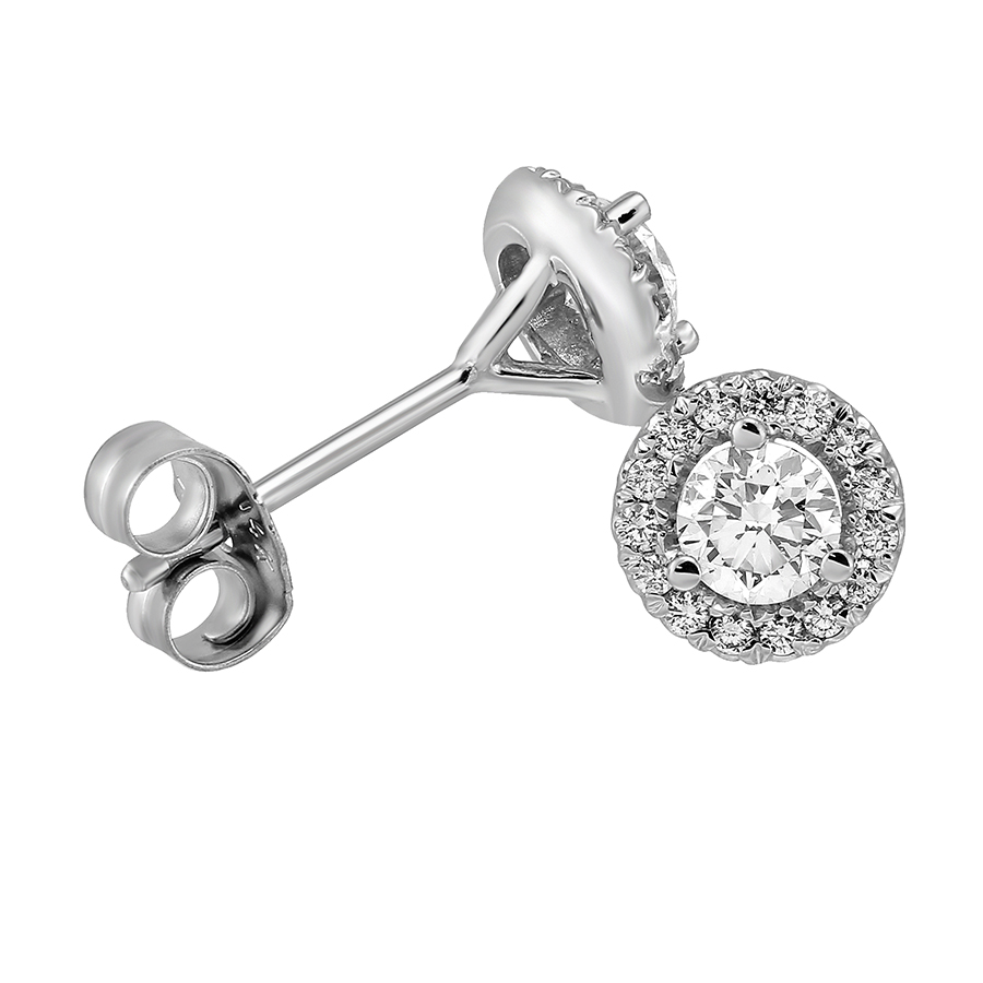 Halo Diamond Stud Earrings in White Gold, .35 cttw