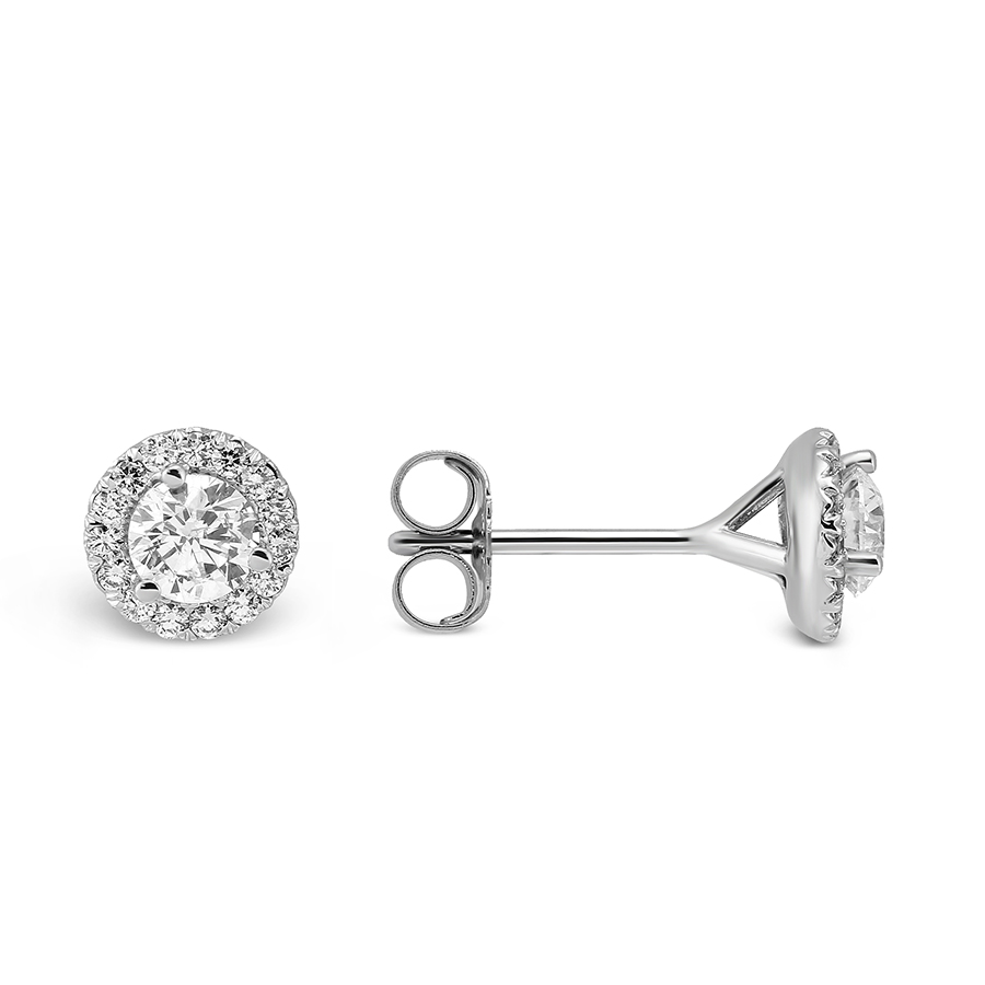 Halo Diamond Stud Earrings in White Gold, .40 cttw
