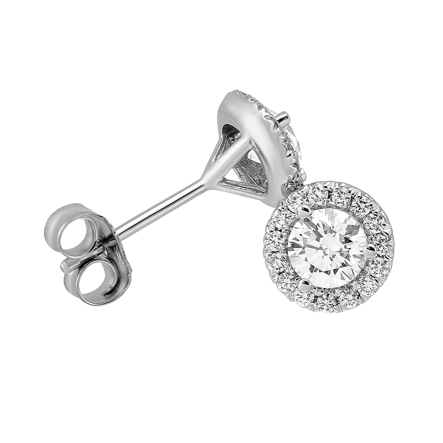 Halo Diamond Stud Earrings in White Gold, .50 cttw