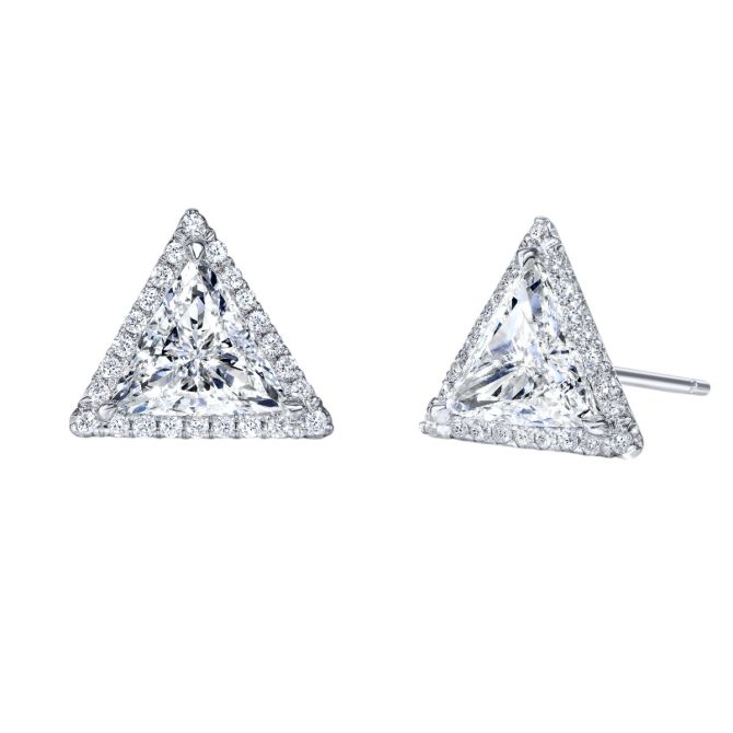 Rahaminov Trillion Cut Diamond & Halo Stud Earrings in White Gold, 1.67 cttw