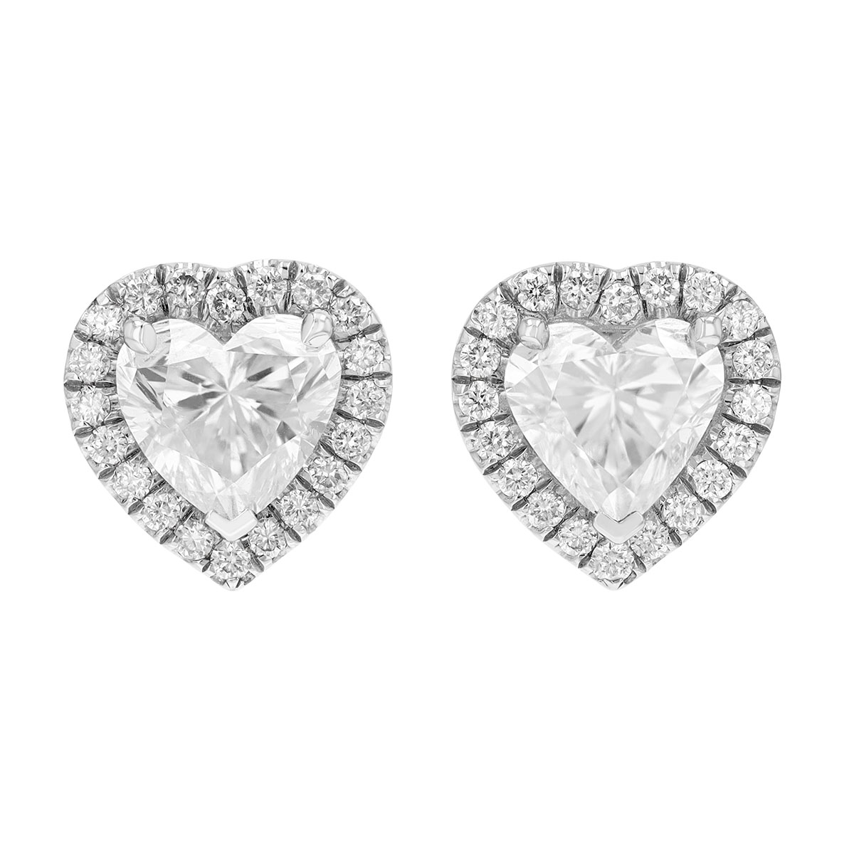 Heart Shape Diamond & Halo Stud Earrings in White Gold