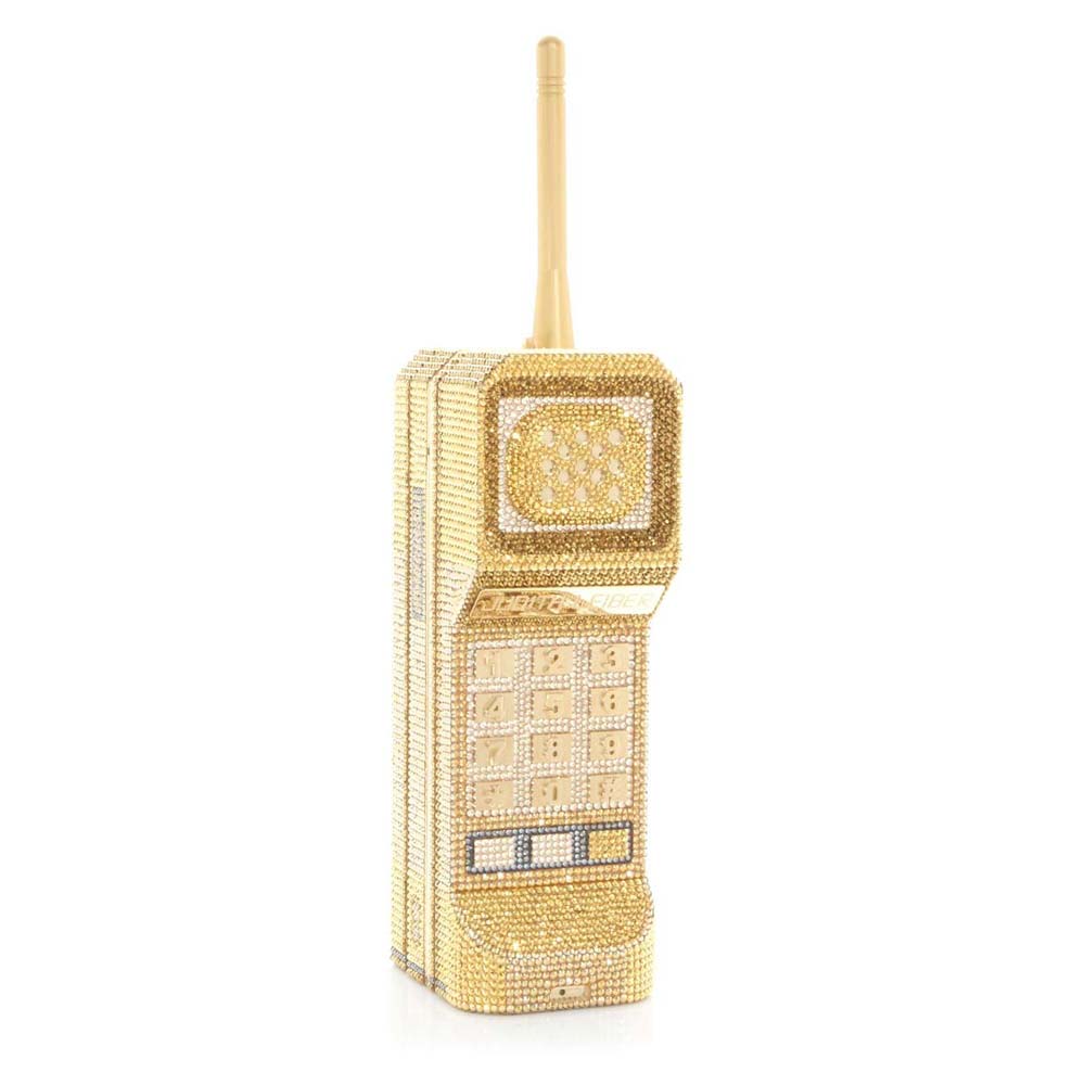 Judith Leiber Call Me Brick Phone Clutch, Gold