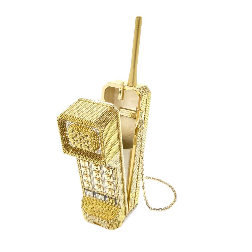 Judith Leiber Call Me Brick Phone Clutch, Gold