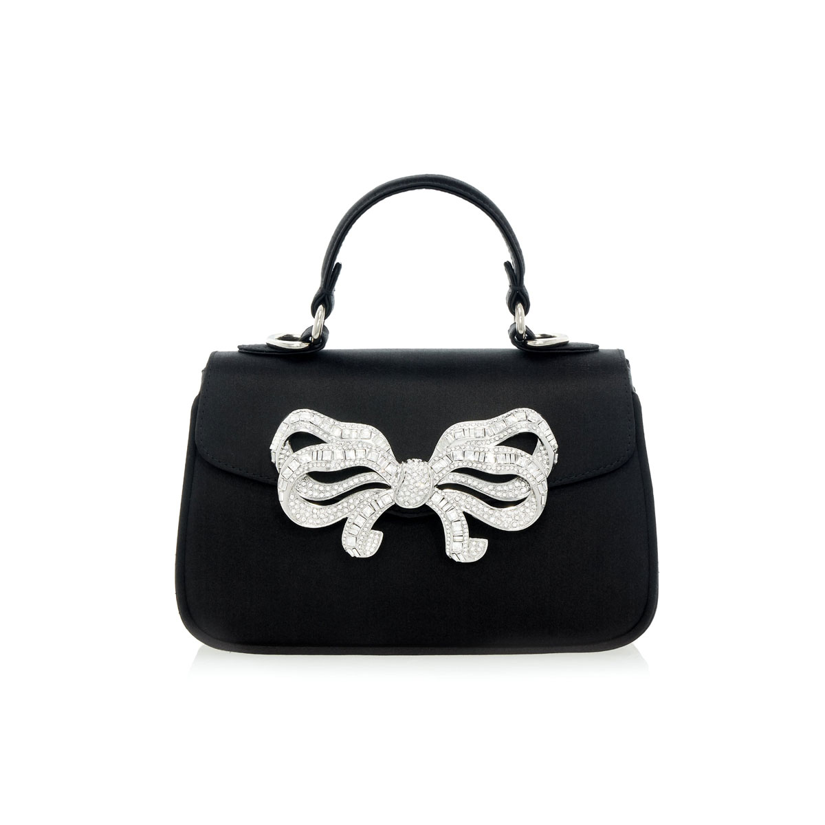 Judith Leiber Black Satin Bow Top Handle Bag