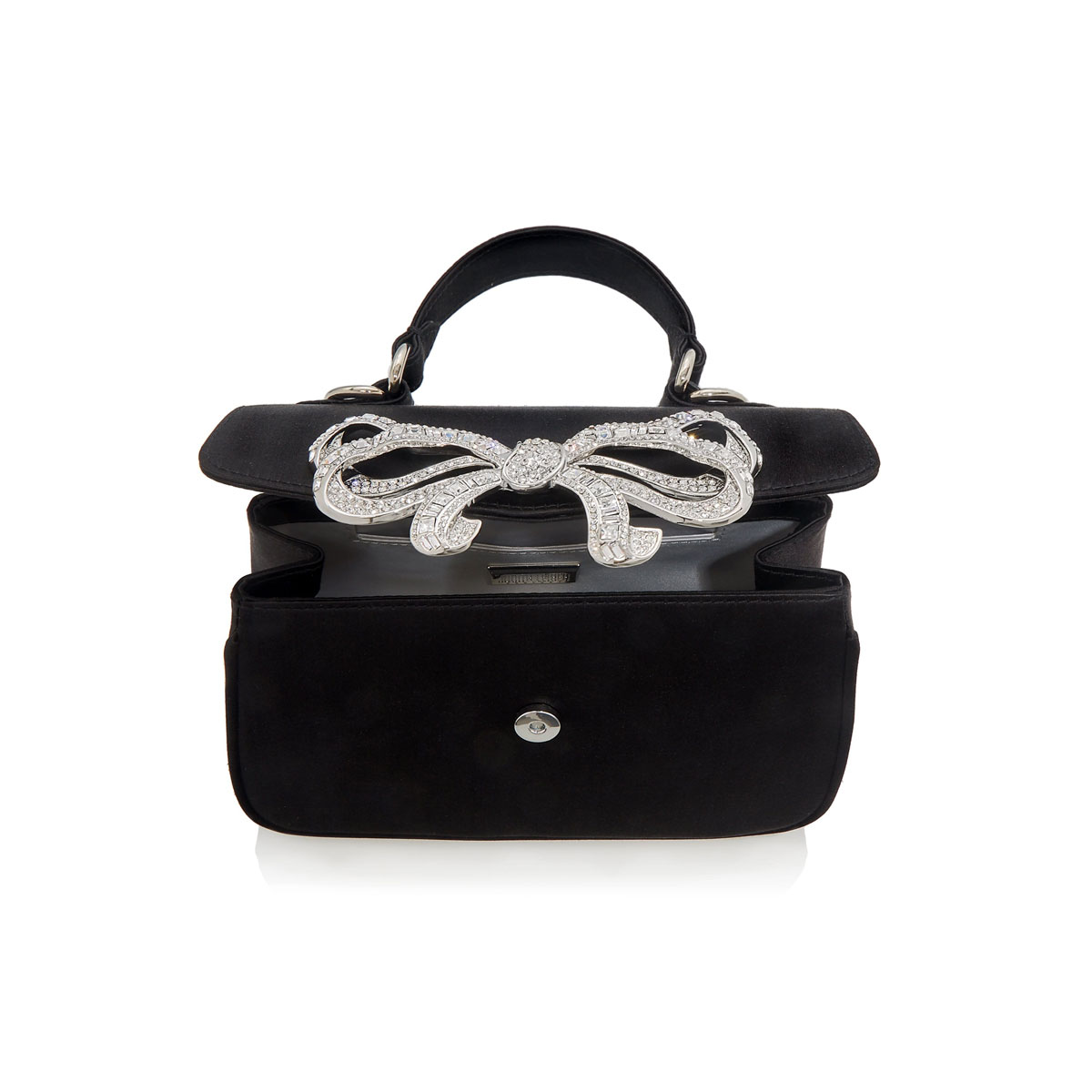 Judith Leiber Black Satin Bow Top Handle Bag