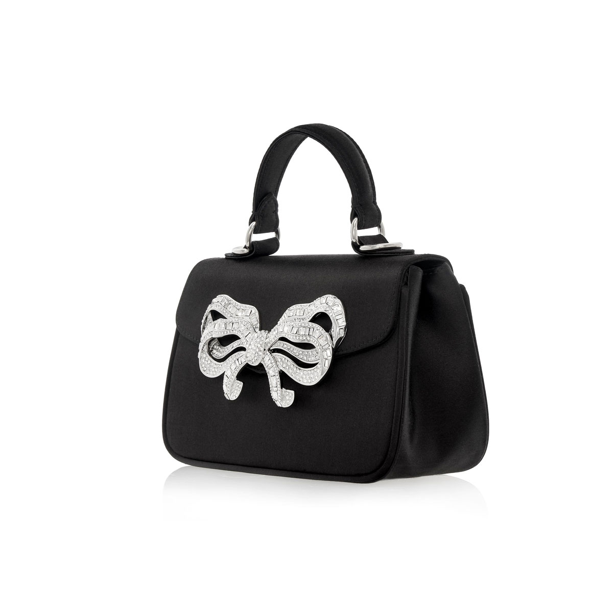 Judith Leiber Black Satin Bow Top Handle Bag