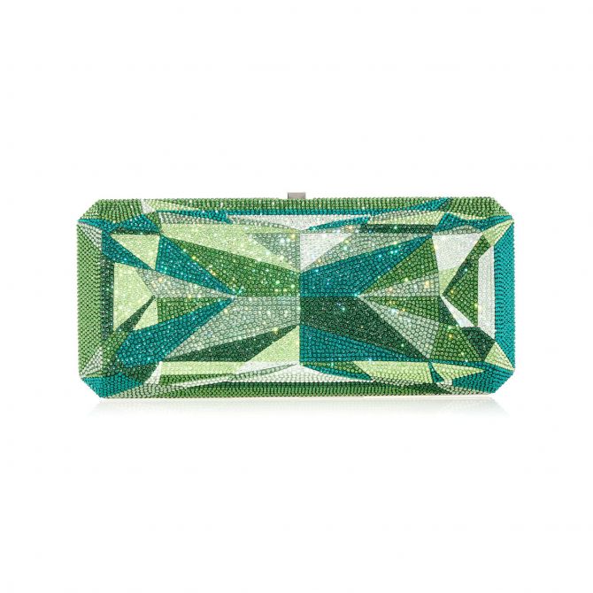Judith Leiber Slim Rectangle Emerald Green Clutch