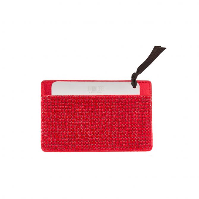 Judith Leiber Fullbead Mirror Card Case, Red