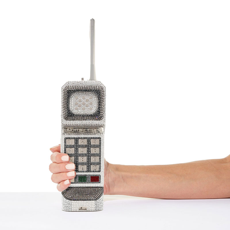 Judith Leiber Call Me Brick Phone Clutch, Silver