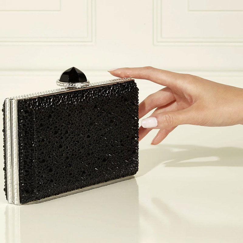 Judith Leiber Skylar Crystal Caviar Clutch, Jet