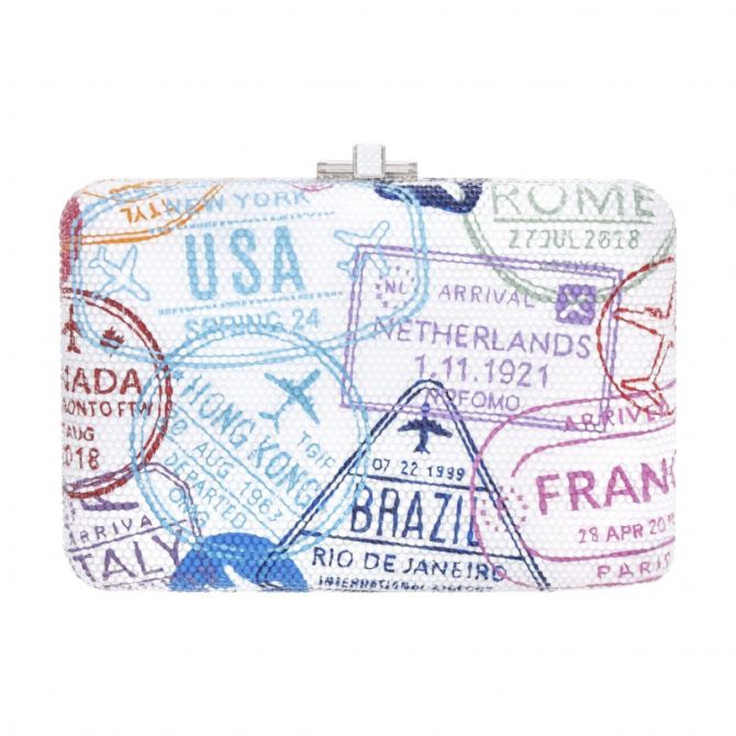 Judith Leiber Slim Slide Clutch, Passport Stamps