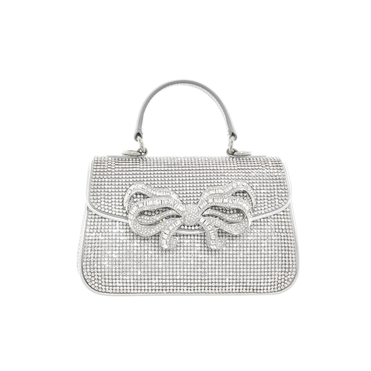 Judith Leiber Crystal Bow Top Handle Bag, Silver