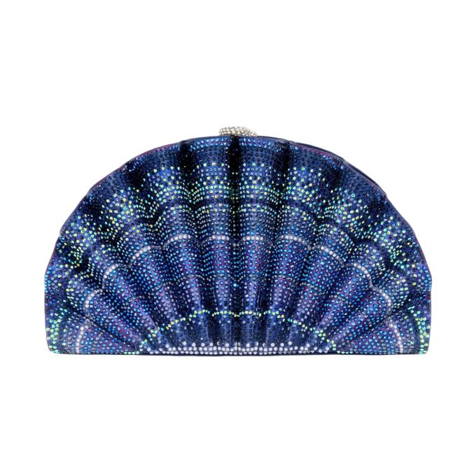 Judith Lieber Origami Scallop Fan Clutch, Blue