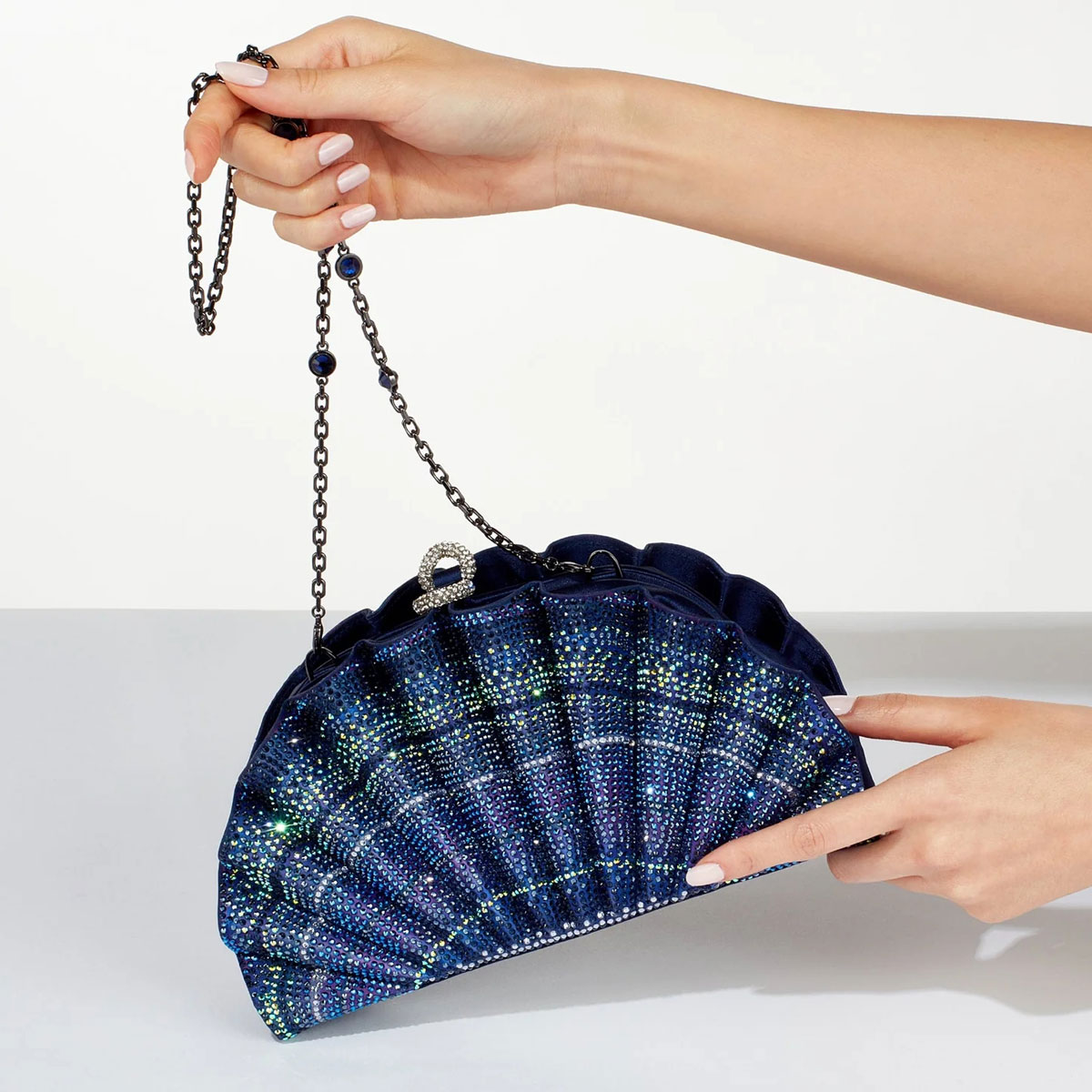 Judith Lieber Origami Scallop Fan Clutch, Blue
