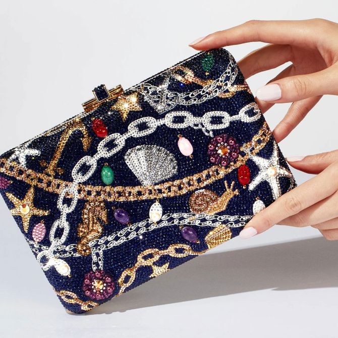 Judith Lieber Slim Slide Clutch, Nautical Chains M190810