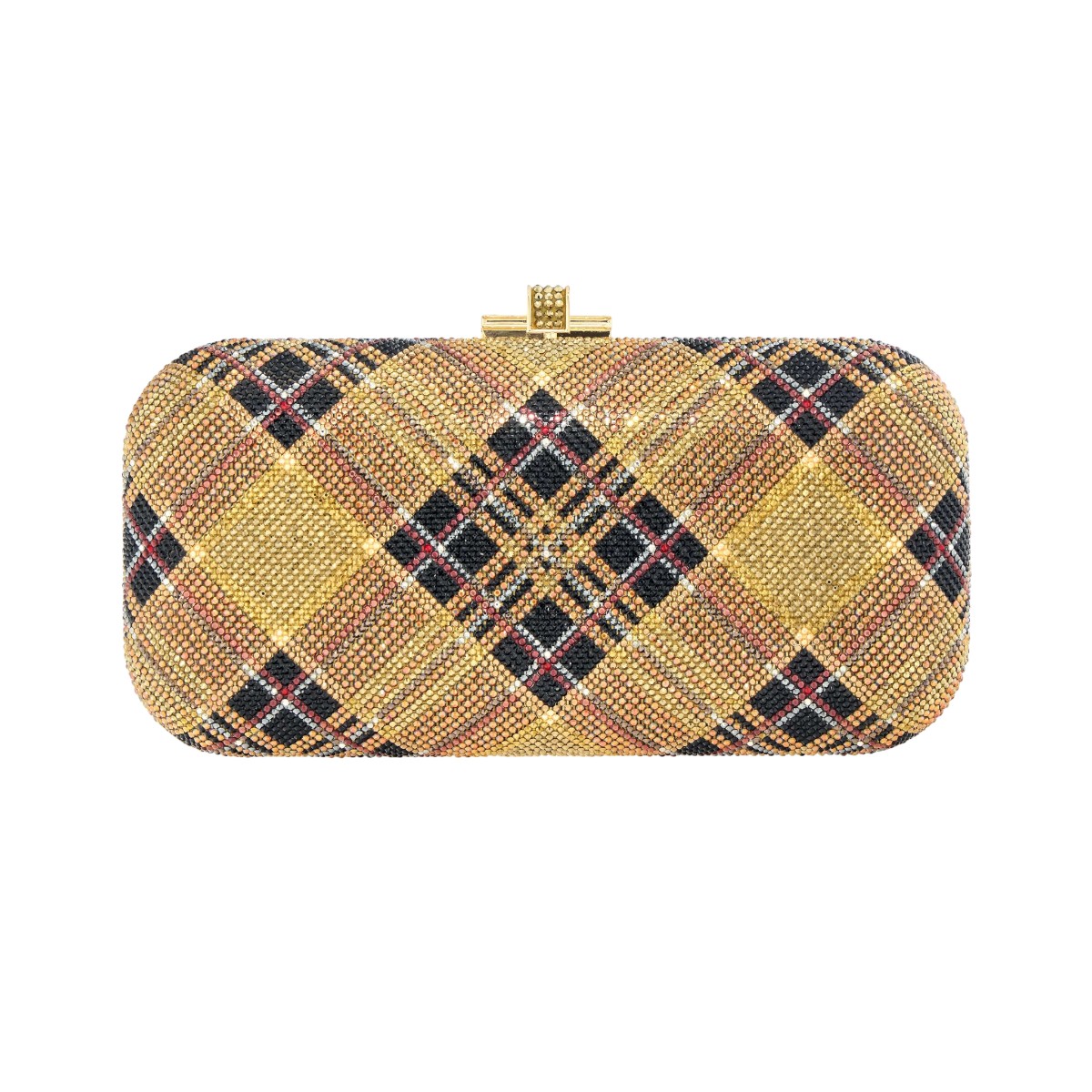 Judith Leiber Long Slide Bias Tartan Clutch, Gold