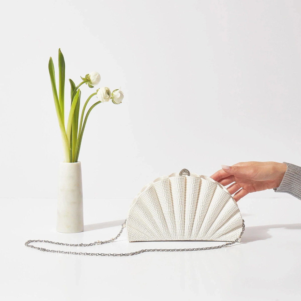 Judith Leiber Origami Fan Clutch, Pearl