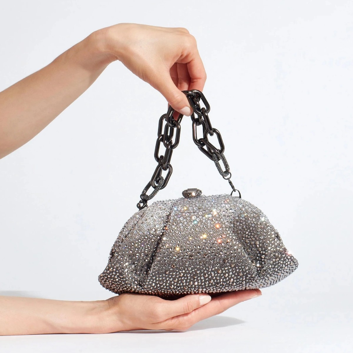 Judith Leiber Gema Crystal Caviar Clutch, Platinum Gradient