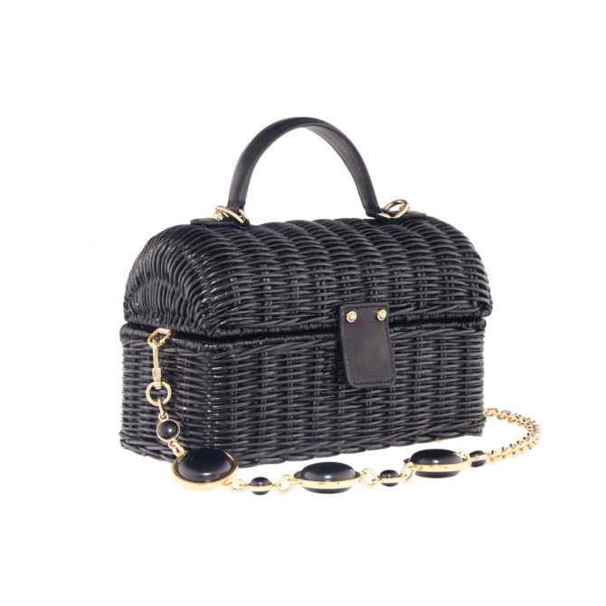 Judith Leiber Isla Wicker Semi-Precious Stones Basket Top Handle Bag, Black