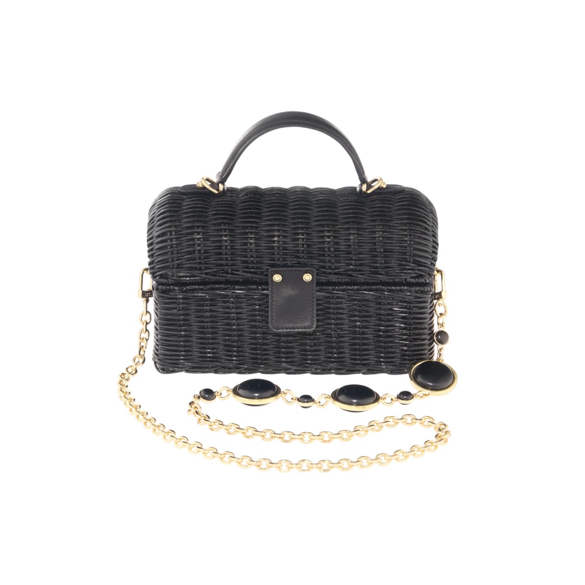 Judith Leiber Isla Wicker Semi-Precious Stones Basket Top Handle Bag, Black