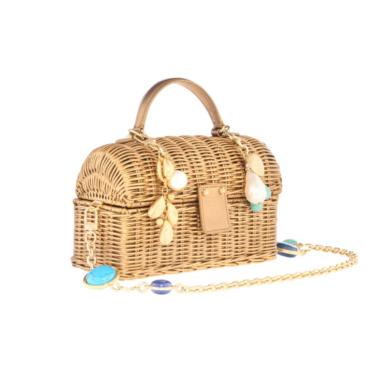 Judith Leiber Isla Wicker Basket Top Handle Bag, Sea Charms