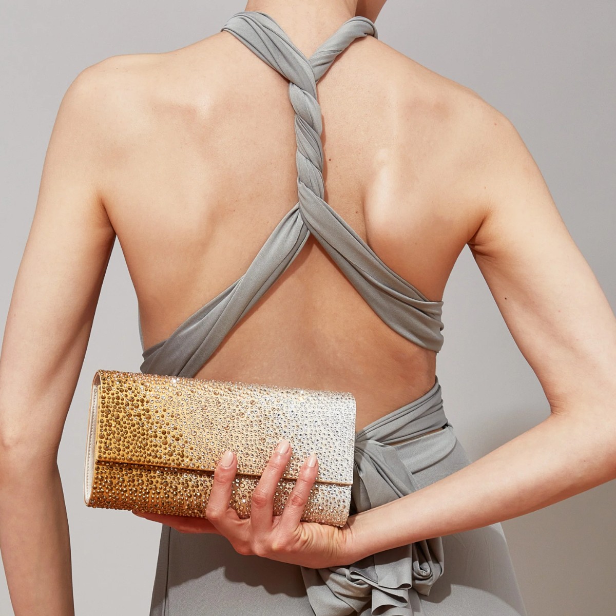 Judith Leiber Perry Crystal Caviar Gradient Clutch, Golden